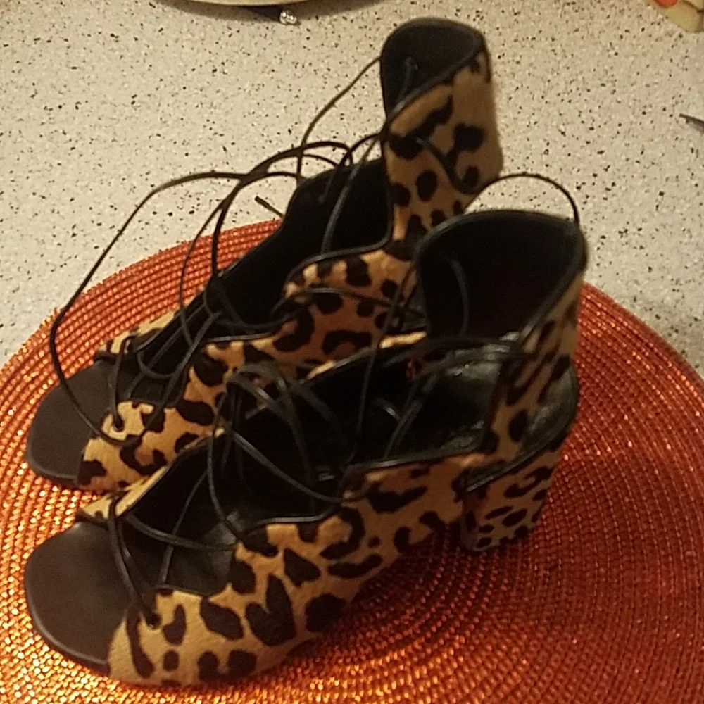 Saint Laurent Babies 90mm strappy sandal heels w pony hair size 38.5 - Picture 4 of 10